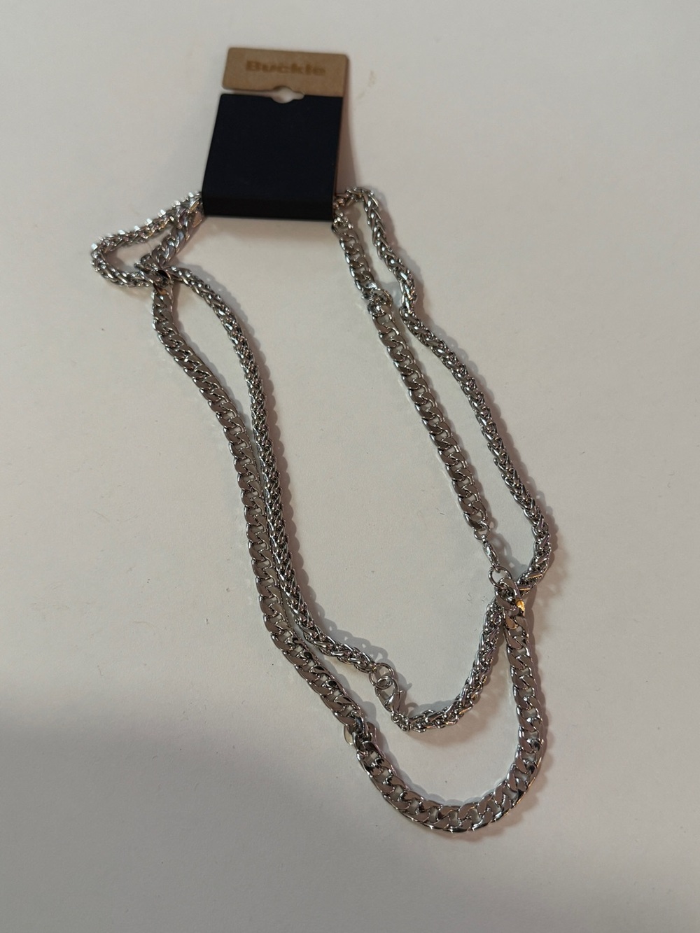 BUCKLE Silver Tone Layered Curb Chain Necklace NWT